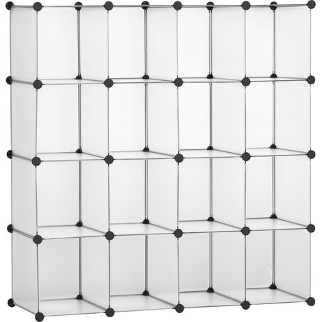 Étagère à chaussures modulaire gain de place avec 16 cubes en polypropylène et acier 125 x 32 x 125 cm transparente (1/4)