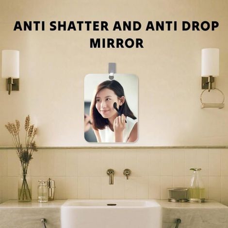 Miroir rasage anti buee incassable-1 Blanc 18x14cm ventouse crochet adhesif douche salle de bain voyage accessoire hygiene Aucunely (1/5)