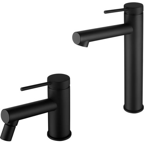 Set miscelatori lavabo alto e bidet nero opaco in ottone con leva monocomando slim Alba (1/5)