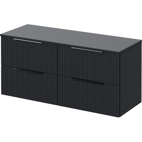 Helix 460 Fluted Satin Anthracite 1200mm Wall Mounted 4 Drawer Vanity Unit for Countertop Basins