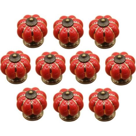 (Rouge)10 Pcs Boutons de tiroir en céramique bouton de meuble pour tiroirs et placards de cuisine (1/5)