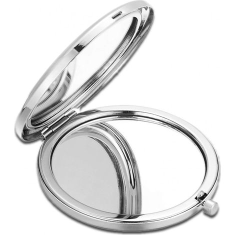 Elegante specchio cosmetico in metallo bianco con apertura per borsetta L11