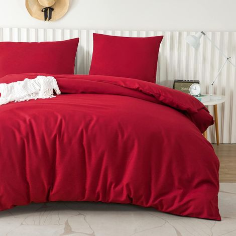 Housse de Couette 140x190/200cm+1 Taies d'oreillers 65x65cm Rouge Parure de Lit 1 Personnes 100 Fils/cm² en Microfibre avec Fermeture Éclair (1/5)