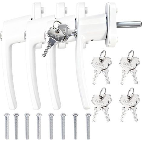 4 Poignées de Fenêtre Verrouillables avec Clé pour Sécurité Enfant – Aluminium Blanc, Installation Facile, 8 Vis et 8 Clés Incluses, Idéale pour Fenêtres, Balcons et Terrasses (1/5)