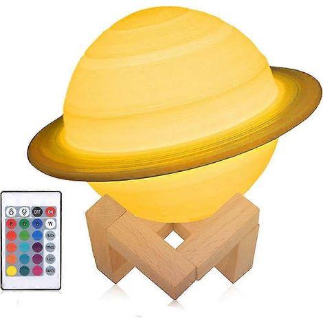 Lampe lune 9D rechargeable avec support en bois, télécommande et commande tactile, veilleuse à intensité variable, décoration pour chambre d'enfant (1/5)