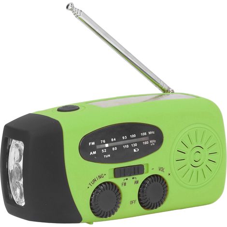 Radio solaire à manivelle multifonctionnelle d'urgence avec lampe torche LED intégrée pour le camping et les activités de plein air (vert japonais). (1/5)