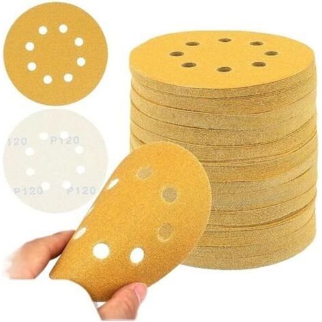 50-teiliges Set Schleifscheiben (12,7 cm Durchmesser), Körnung 40–240, 8 Löcher, Klettverschluss, geeignet für trockenes und staubfreies Schleifen – KZQ (1/4)