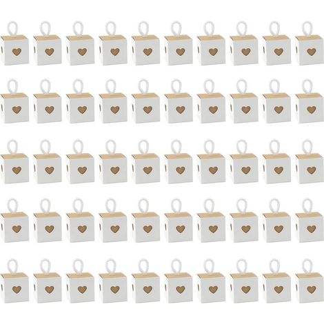 Lot de 50 petites boîtes cadeaux blanches en papier kraft en forme de cœur pour cadeaux d'invités de mariage pour anniversaires, mariages, Noël (1/5)