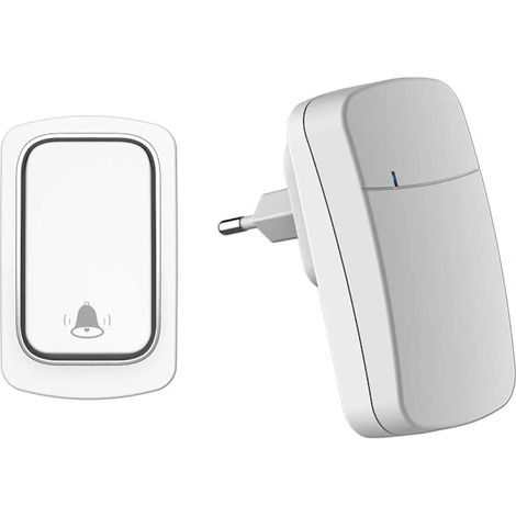 Sonnette sans fil sans pile, portée jusqu'à 200 m, 38 sonneries, 3 niveaux de volume, facile à installer (blanc)[co] (1/2)