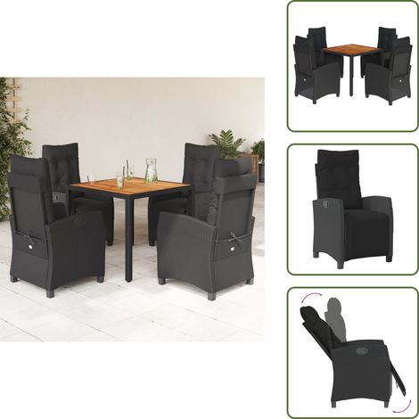 Chaise de jardin noir - vidaXL Ensemble à manger de jardin coussins 5pcs Noir Résine tressée - Table de jardin noir (1/5)