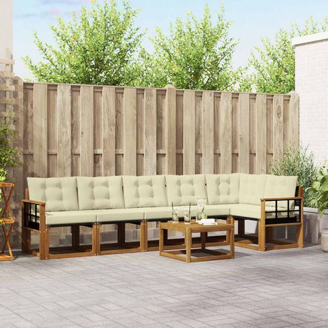vidaXL Outdoor-Sofagarnitur mit Kissen 7 pcs Natur und Creme (1/5)