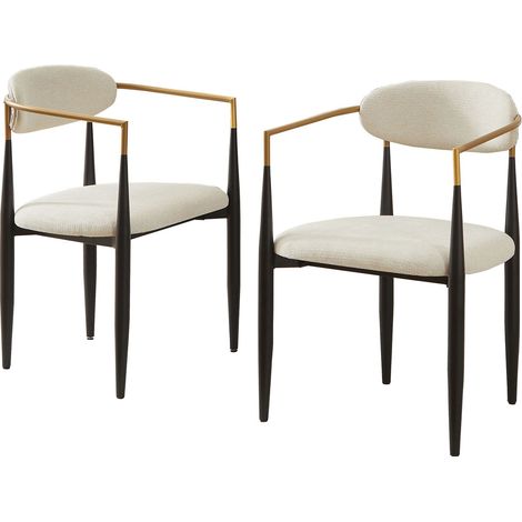 Set di 2 sedie da pranzo, poltroncine moderne e confortevoli da soggiorno in tessuto, struttura in metallo nero e oro con piedini regolabili, Beige (1/5)