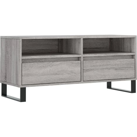 Meuble TV design moderne 100 x 34 x 44 cm grand rangement ergonomique en bois d'ingénierie gris (1/5)