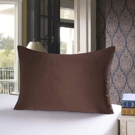 Taie D'Oreiller - 50x75 Cm - 100% Soie De Mûrier - Fermeture Éclair - Marron - 1 Pièce (1/4)