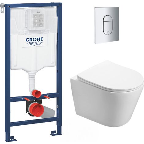 Pack WC Bâti-support Rapid SL + WC sans bride Infinitio + Abattant softclose + Plaque Chrome