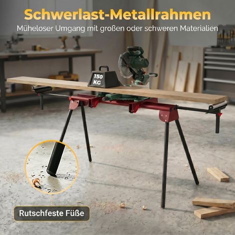 Support universel pour scie à onglets avec rouleaux extensibles et bras de soutien, établi pliable à pieds repliables (1/5)