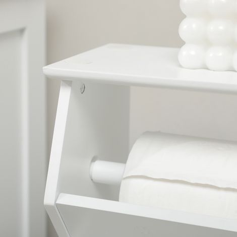 Armoire toilette MDF blanc, meuble WC avec rangement intégré et porte-rouleau, 19x15x56 cm. (1/5)