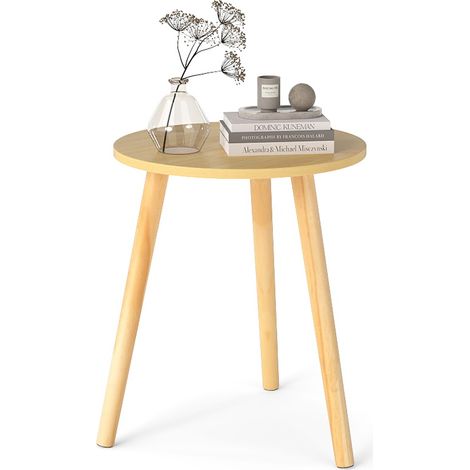COSTWAY Round Coffee End Table Dining Room Modern Tea Table Furniture-Natural (1/5)