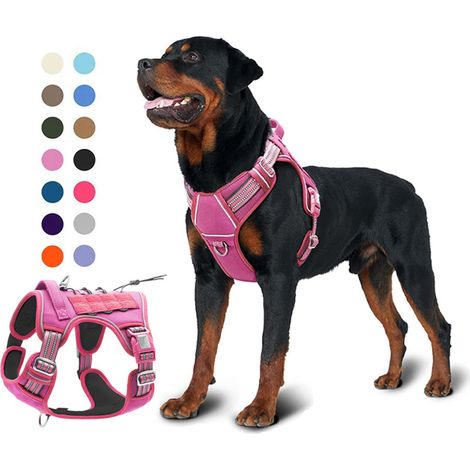 Harnais pour chien anti traction – Harnais tactique respirant réglable – Système Molle – Gilet durable réfléchissant – Taille S – Rose rose