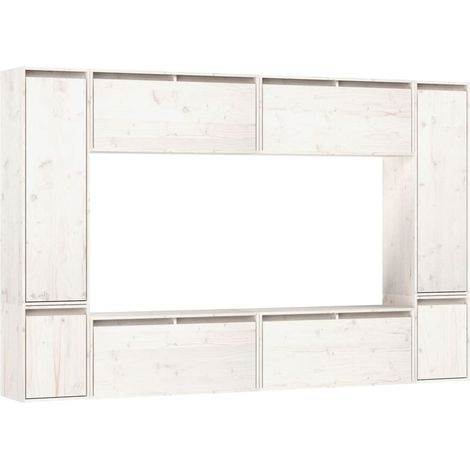 Vidaxl – Meuble TV 8 pcs blanc en bois massif de pin – Dimensions : 4 x 80x30x35 cm, 2 x 30x30x40 cm, 2 x 30x30x100 cm – Assemblage requis (1/5)