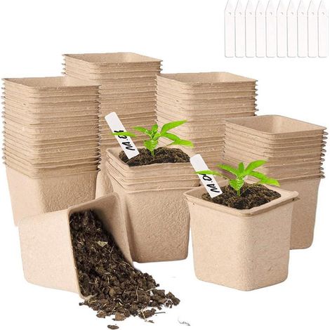 Pots de tourbe pour semis avec étiquettes, godets de pépinière, pots en papier, fournitures de jardinage (1/5)
