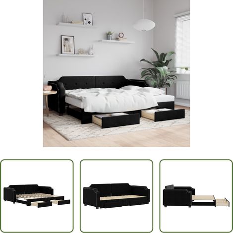 vidaXL Doppelbett - Tagesbett Ausziehbar mit Schubladen Schwarz 100x200 cm Stoff (1/5)