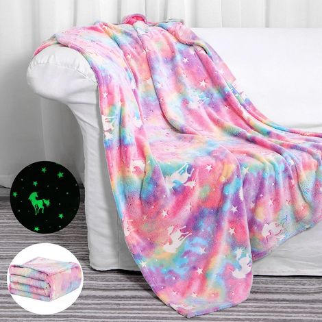 CCYKXA Kuschelige Kinderdecke - Leuchtet im Dunkeln - Weich - Für Mädchen und Kinder - Regenbogeneinhorn-Design - Leuchtet im Dunkeln - Aus weichem Flanell - Geschenk für Kinder (120 x 150 cm) (1/4)