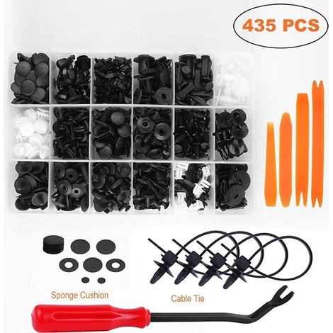 435 Rivet Clips Plastique, Rivets Plastiques Fixation de Protection Universel pour Auto Voitures/Panneaux de Portes avec Boîtier de Rangement et 5pcs Outil Démontage Installation en Plastique
