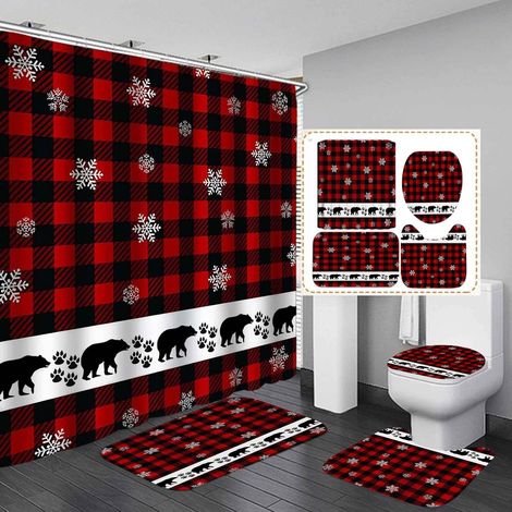 Rideau De Douche - Tapis De Bain Anti-dérapant - Couverture Pour Abattant De WC - Motif Flocon De Neige - 4 Pièces - 180x180 cm (1/5)