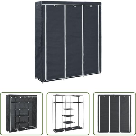 Kleiderschrank mit Fächern - Kleiderschrank mit Fächern Stangen Schwarz 150x45x175cm Stoff (1/5)