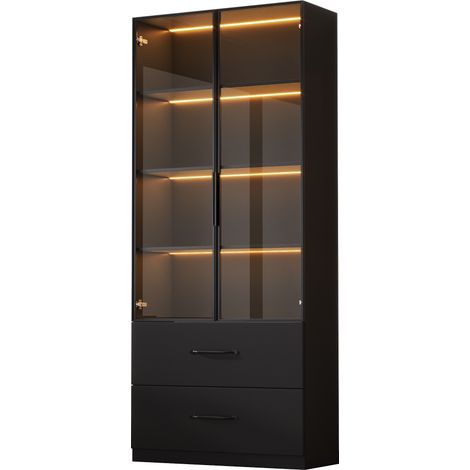 Vitrine LED multifonction 60×40×160 cm avec portes en verre trempé, cadre aluminium et éclairage multicolore (1/5)
