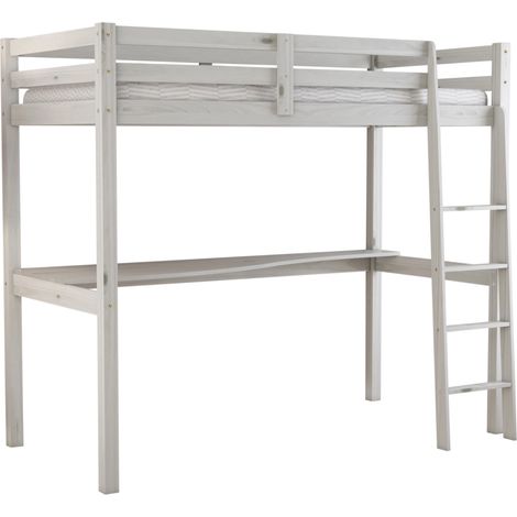 letto a soppalco con scrivania "nizza" in pino massello bianco 202x98x176 cm