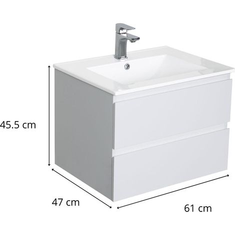Mob-In – Meuble sous vasque 60 cm SORRENTO – 2 tiroirs de rangement – Panneau de particules mélaminé – Installation facile — vue 3