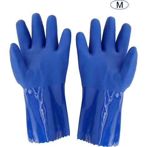 Gants de sécurité PVC à manches droites doublés coton tricoté, résistants aux produits chimiques, antidérapants (Taille M) (1/5)