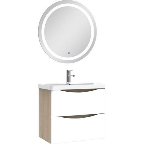 Ensemble meuble simple vasque 60cm avec led miroir rond (1/4)