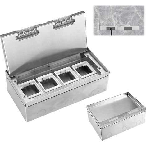 Prise de Sol en Acier Inoxydable, 4000W/16A Prise Encastrable étanche, Boîte de Prise Encastrée au Sol, Inserts Optionnels à Monter Soi-même,4 Compartiments, 250 130mm (1/5)