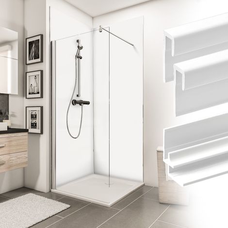 Schulte Duschrückwand DecoDesign Set Ecke (2 Duschrückwände, 2 Endprofile, 1 Eckverbinder), 3 mm starke Aluminiumverbundplatte, 90 x 210 cm, Farbe: Weiß