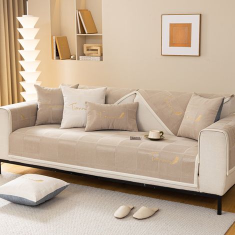 Sofaschoner rutschfest, Sofabezug Ecksofa l Form Wasserdicht, Hund Katze Couch Überzug Ecksofa u Form Decke Universal 3/2/4/1sitzer Sofa -Kaki 110x110cm