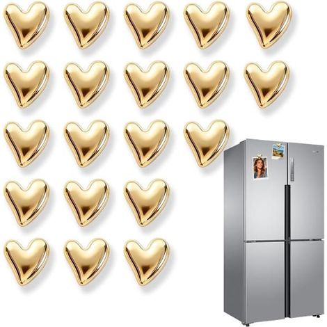 20 goldene Herz-Magnete für den Kühlschrank, magnetisch und dekorativ, ideal für Fotos und Notizen.