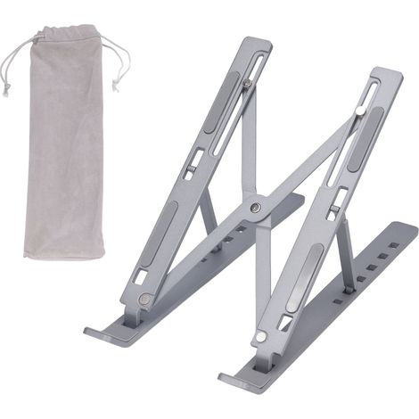 Support portable pour ordinateur portable réglable et pliable en alliage d'aluminium, support de refroidissement ergonomique avec sac de rangement gris. (1/5)