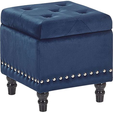 Pouf mit Stauraum LORETTO Samtstoff Dunkelblau (1/5)