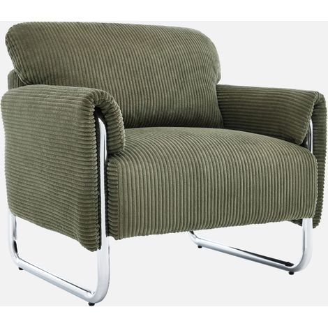 Poltrona vintage in velluto a coste con struttura cromata