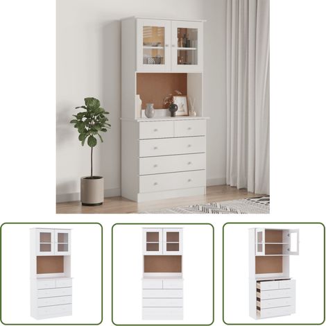 The Living Store Highboard ALTA Weiß 77x35x165 cm Massivholz Kiefer - Hochboard - Sideboard - Wohnwand - Regal - TV-Schrank (1/5)