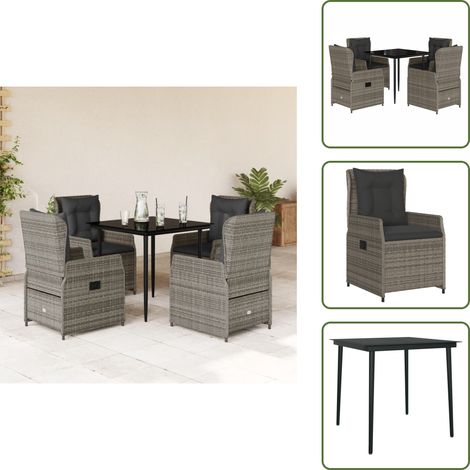 Rattanmöbel - vidaXL 5-tlg. Garten-Essgruppe mit Kissen Grau Poly Rattan - Gartenessgruppe (1/5)