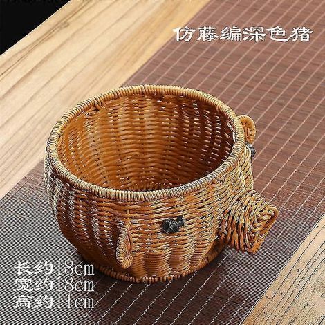Obstkorb aus Rattan, Aufbewahrungskorb für den Haushalt, Aufbewahrungskorb mit Tiermotiv aus Rattan, multifunktionale Dekoration – Dunkles Schwein