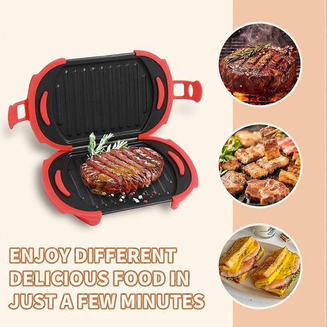 Appareil à panini, sandwich, grille-pain, gaufrier et grill réglable compatible micro-ondes (1/5)