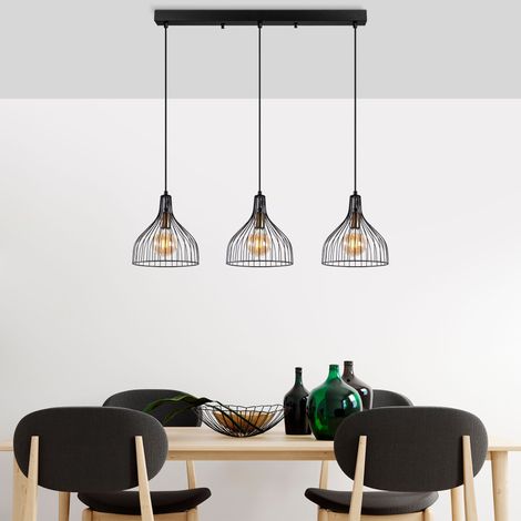 Hängelampe 3-flammige schwarze Metallrebe