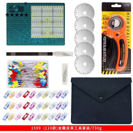 Set mit 110 drehbaren Quiltschneidern 45 mm mit 5 zusätzlichen Schneidern, A4-Schneidematte, Acryl-Quiltlineal, perfekt zum Schneiden von Stoff, Papier usw.