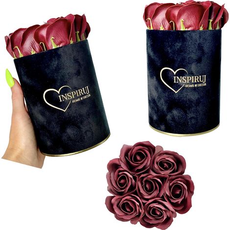 Flowerbox Inspiruj - Scatola nera con rose di sapone - n. 20 Borgogna (1/5)