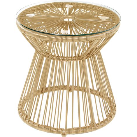 Outsunny PE Rattan End Table, Round Hollow Drum Design Side Table, Natural (1/5)